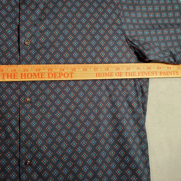 Ted Baker Shirt Mens XL‎ Navy Red Geometric Print Short Sleeve Button Up Preppy - Picture 3 of 7